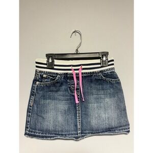 Mini Boden Girls Denim Skirt Blue Medium Wash Striped Waistband Size 7-8Y 32351